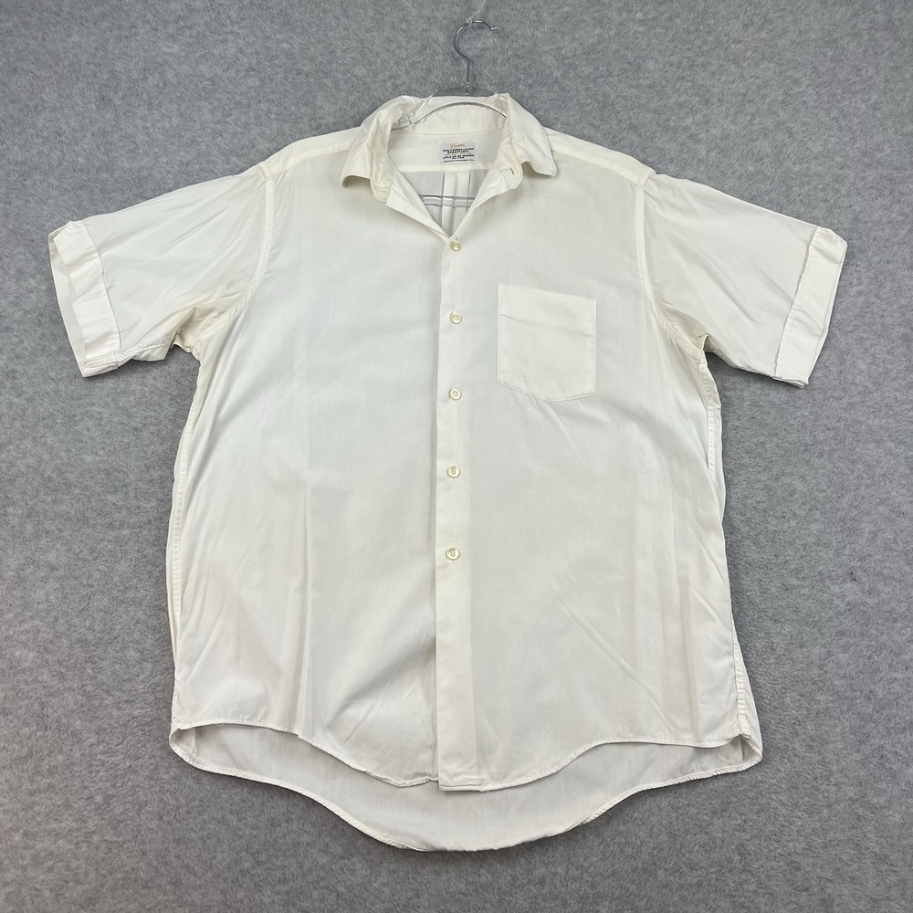 Vintage White 50s 60s Dress Shirt Loop Collar Broadcloth Pima Cotton MCM‎ Mens L
